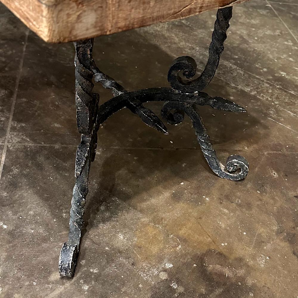 Antique Rustic Butcher Block Wrought Iron Coffee Table For Sale 14