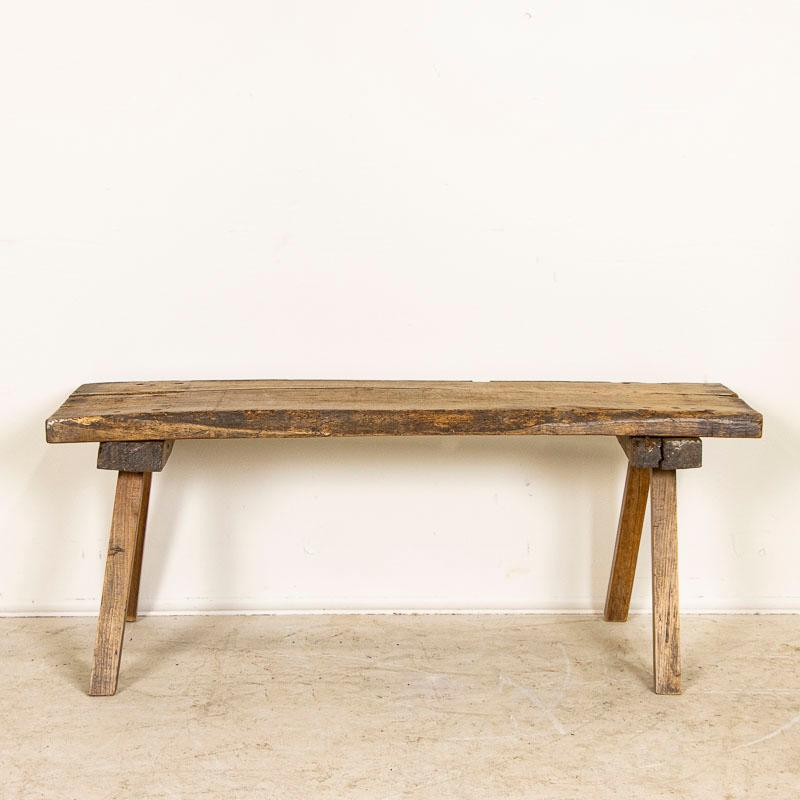 Hungarian Antique Rustic Butchers Top Slab Wood Console Table with Splay Legs