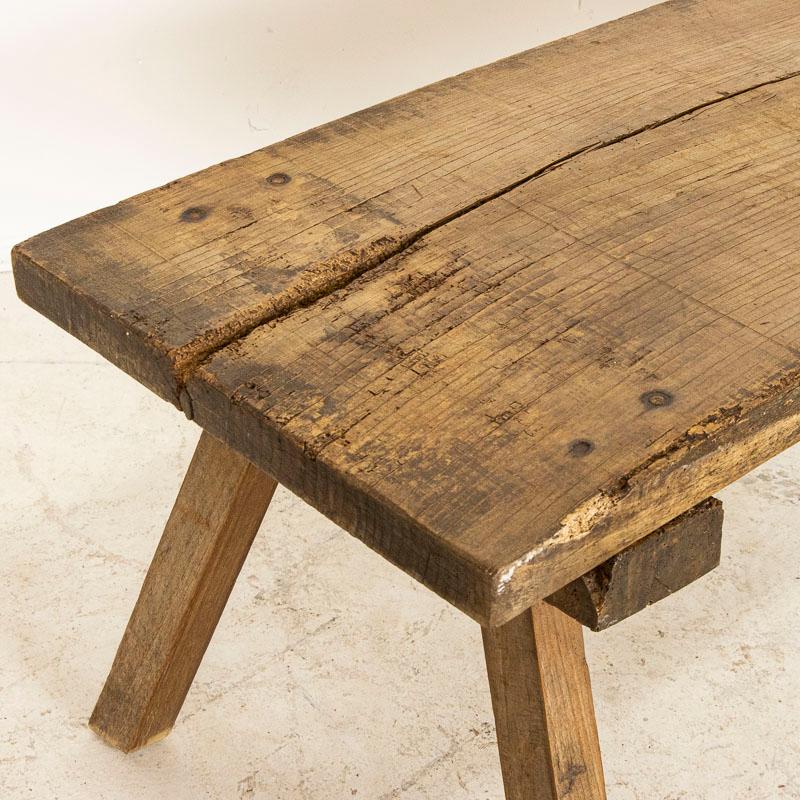 Antique Rustic Butchers Top Slab Wood Console Table with Splay Legs 3