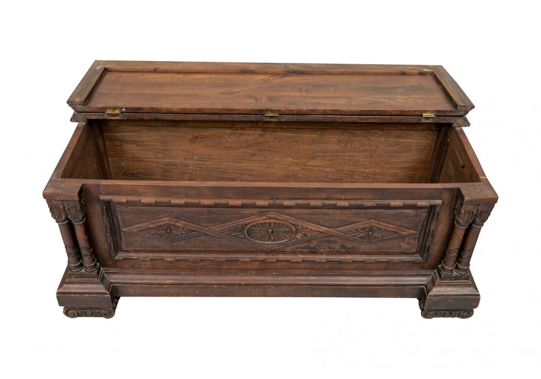 Antique Rustic Carved Wood Chest as Cocktail Table In Fair Condition For Sale In Bridgeport, CT