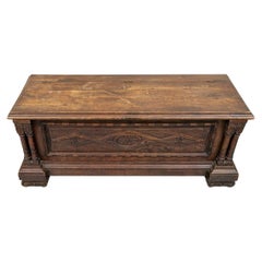Antique Rustic Carved Wood Chest as Cocktail Table