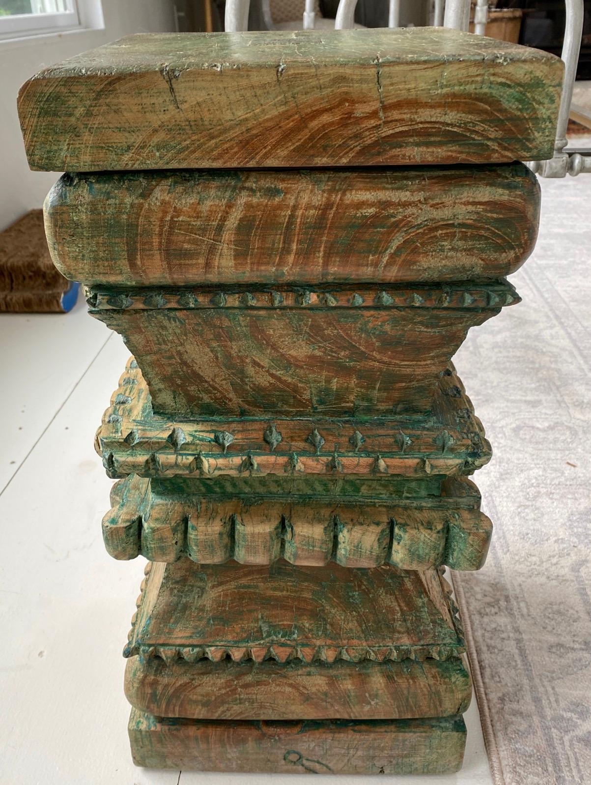 Anglo-Indian Antique Rustic Carved Wood Side Tables For Sale