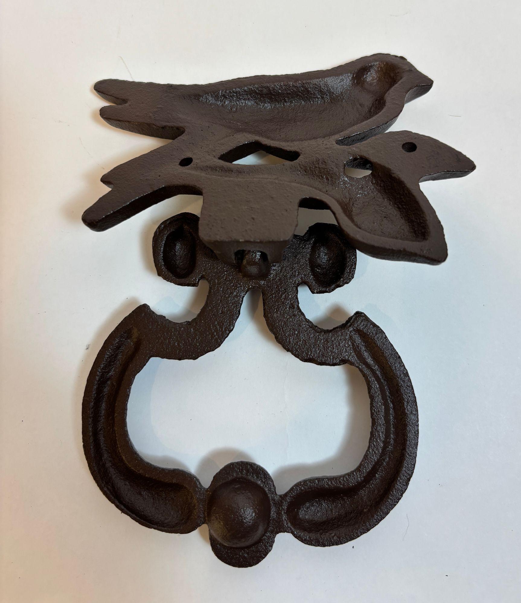 Unknown Rustic Cast Wrought Iron Bird Door Knocker For Sale