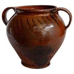 Antique Rustic Ceramic Confit Pot with Handles, Italy, 19th Century