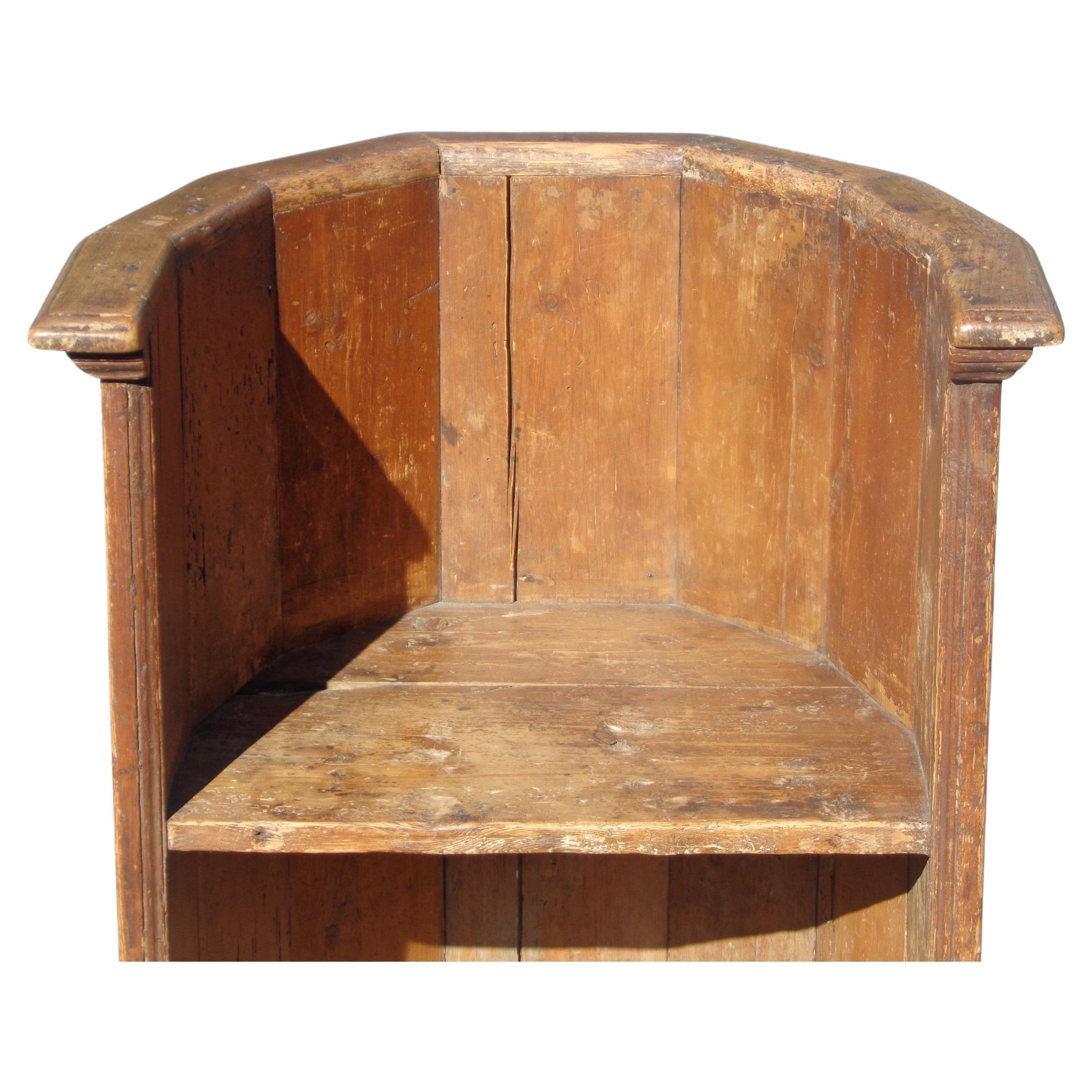 Wood Antique 18th Century Rustic Choir Stall Barrel Chair For Sale