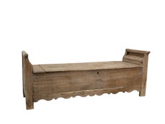 Panca di stoccaggio rustica antica, letto in quercia con pedana, cassapanca bretone francese