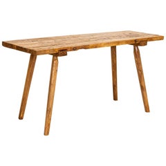 Antique Rustic Console Table with Plank Top and Splay Peg Legs