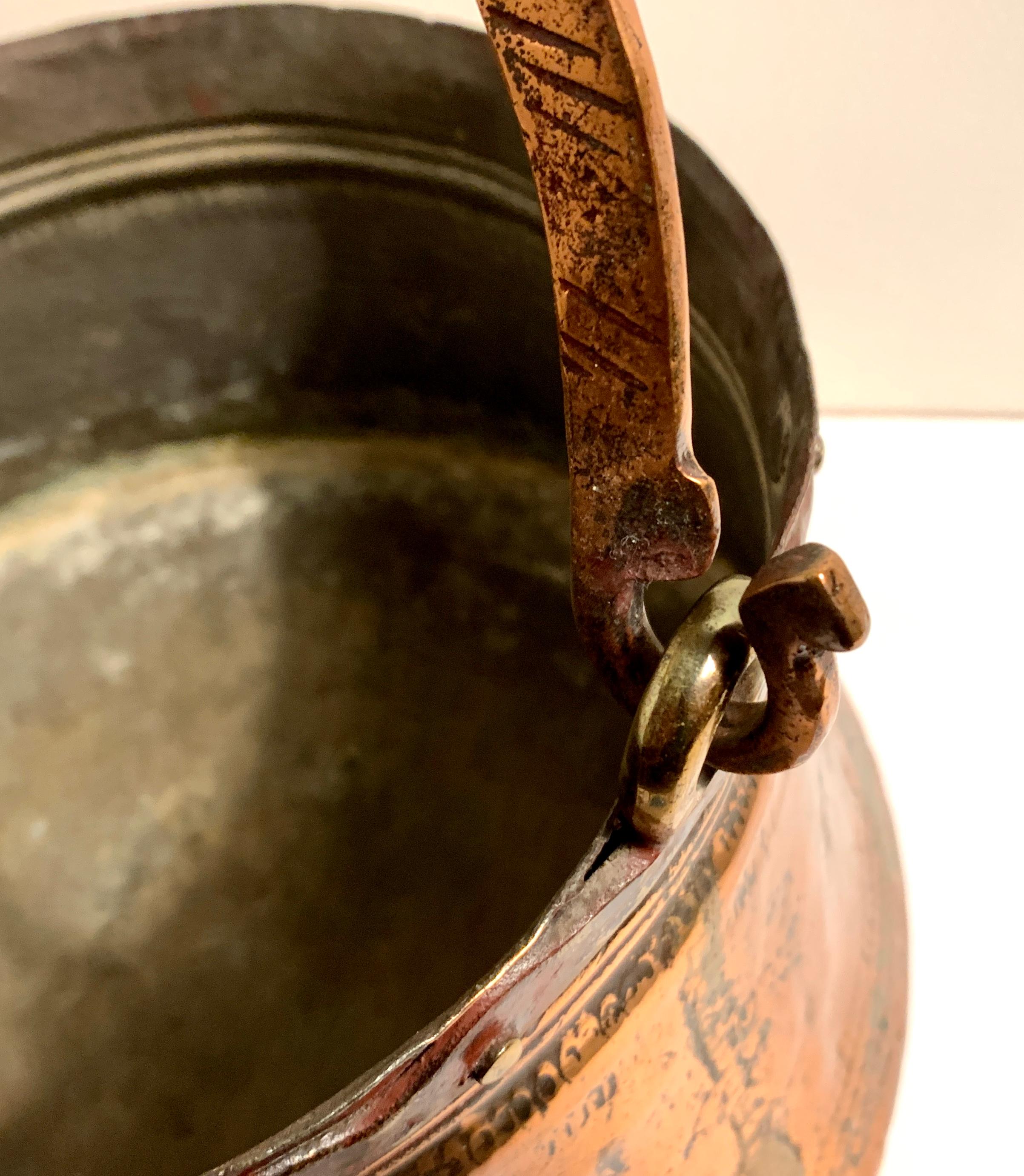 Antique Rustic Copper Cauldron With Handle 1
