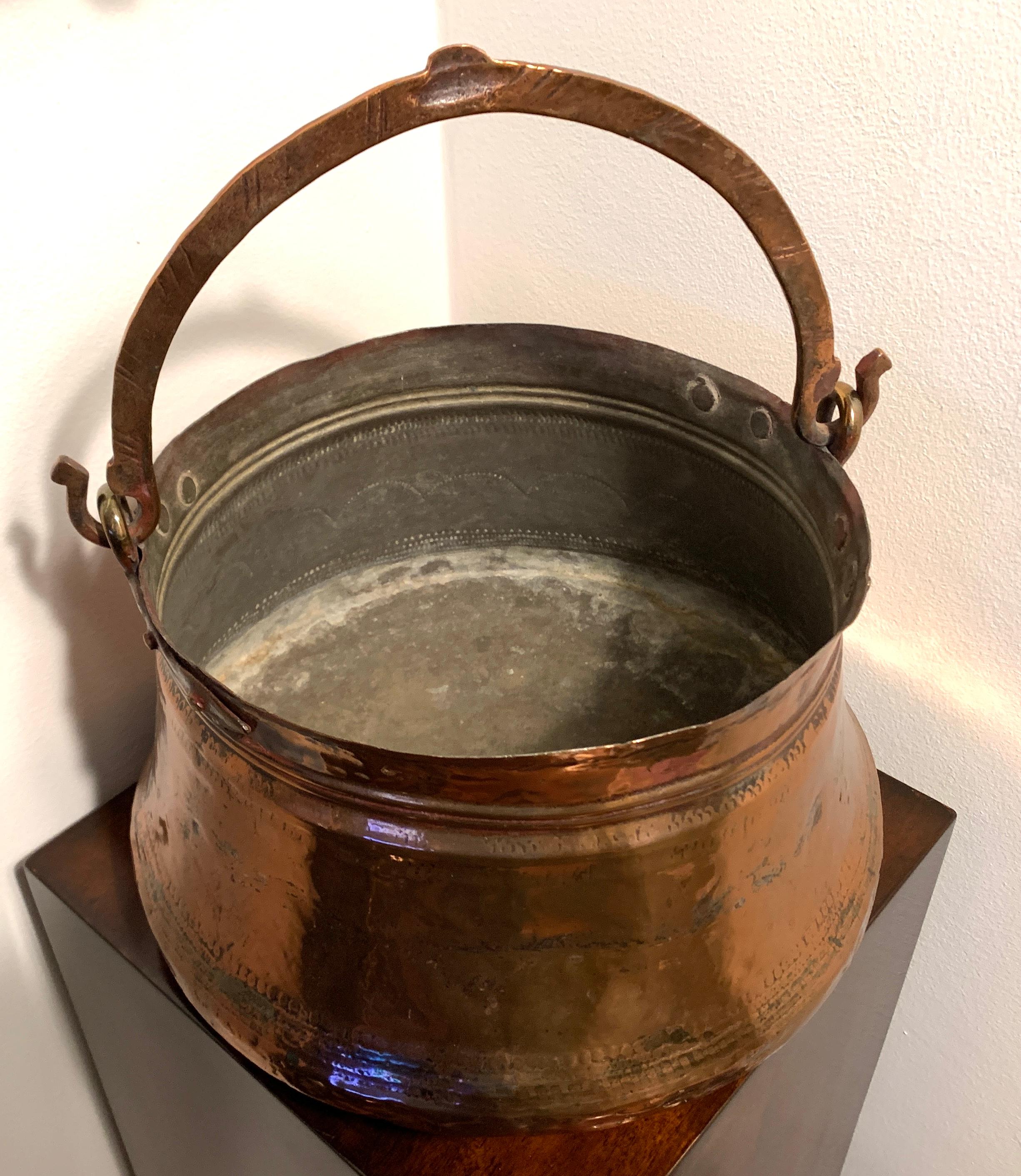 Antique Rustic Copper Cauldron With Handle 3