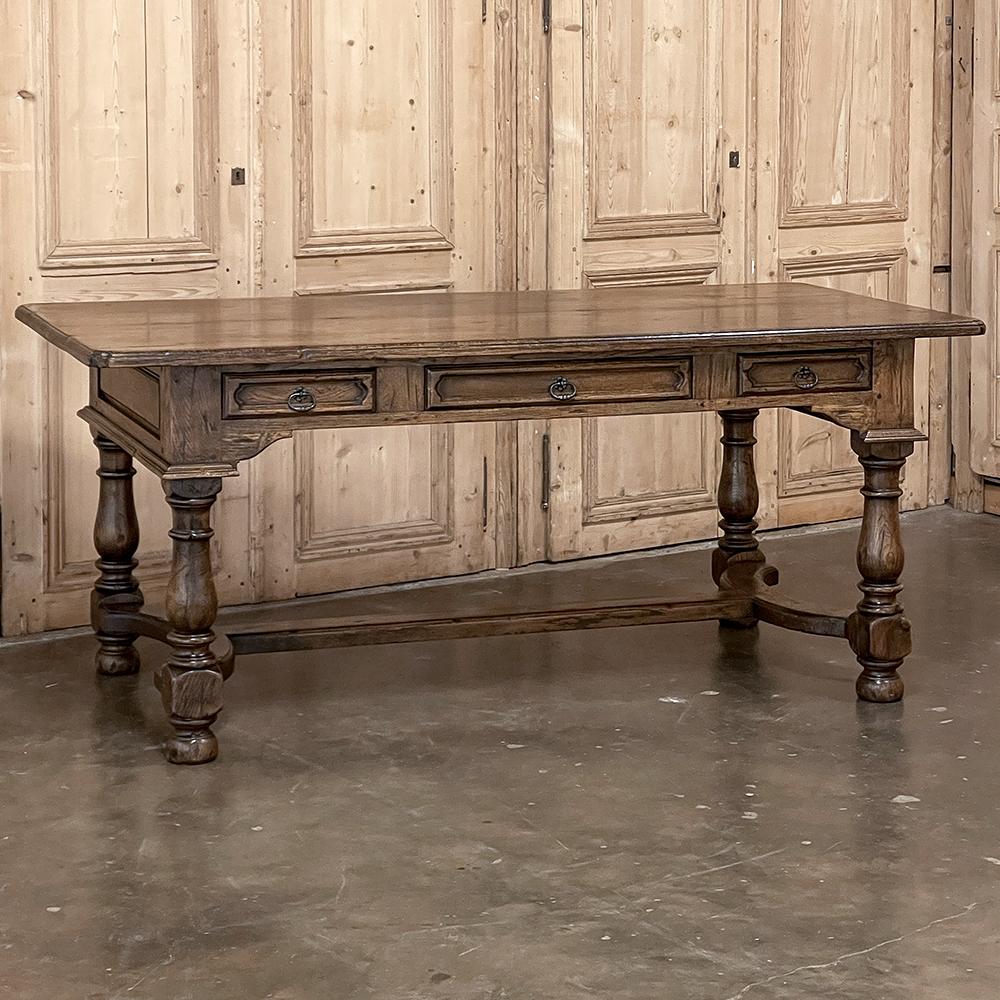 Antique Rustic Country French desk is the ideal choice for the executive who wants a more relaxed, casual feel to the office. Great as a home office desk as well, it is light and airy compared to older cabinet style designs, but still offers three