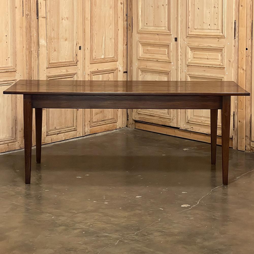 Antique rustic country French farm table ~ Dining table was hand-crafted from solid oak in the traditional manner used for centuries in France! Solid one inch planks form the surface, supported by equally sturdy apron and four beams cut in a taper