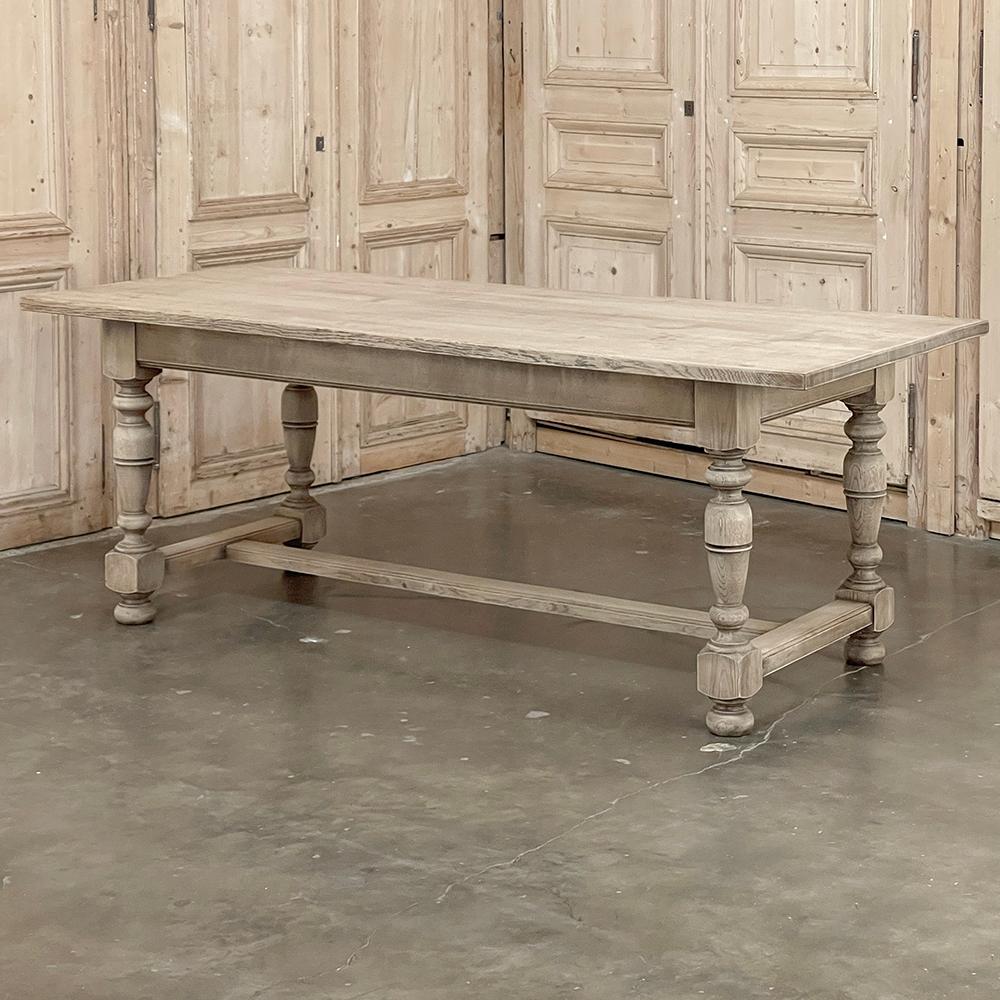 Rustique Table de ferme française rustique et ancienne ~ Table de salle à manger en chêne rayé en vente