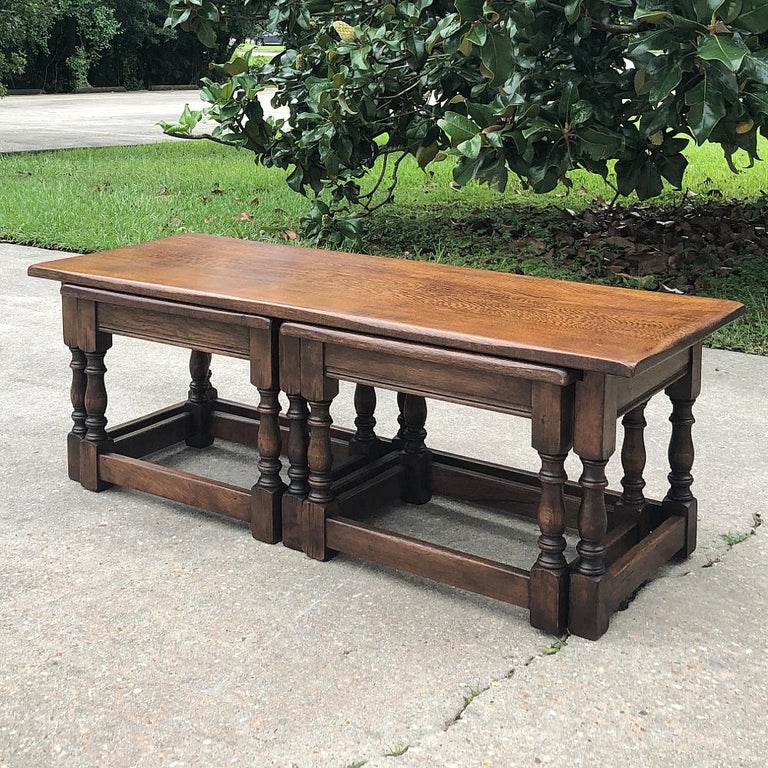 Antique Rustic Country French nesting coffee table set is a splendid choice for the efficient casual decor! The 