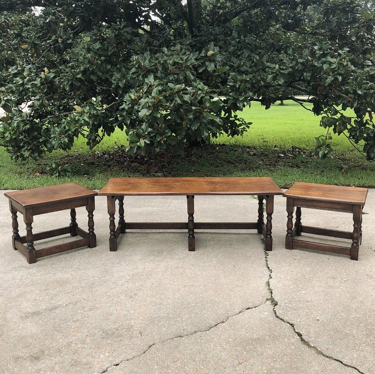 Antique Rustic Country French Nesting Coffee Table Set In Good Condition For Sale In Dallas, TX