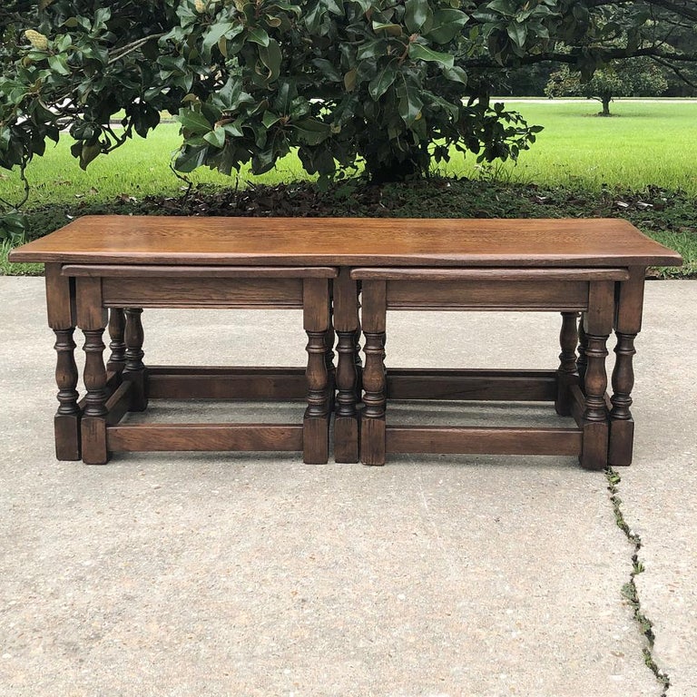 20th Century Antique Rustic Country French Nesting Coffee Table Set For Sale