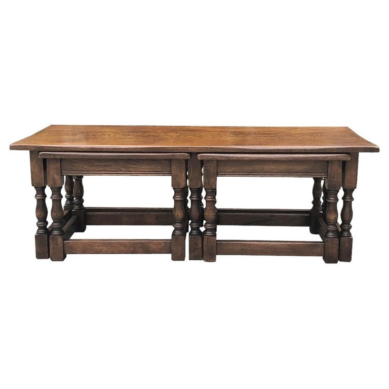 Antique Rustic Country French Nesting Coffee Table Set For Sale
