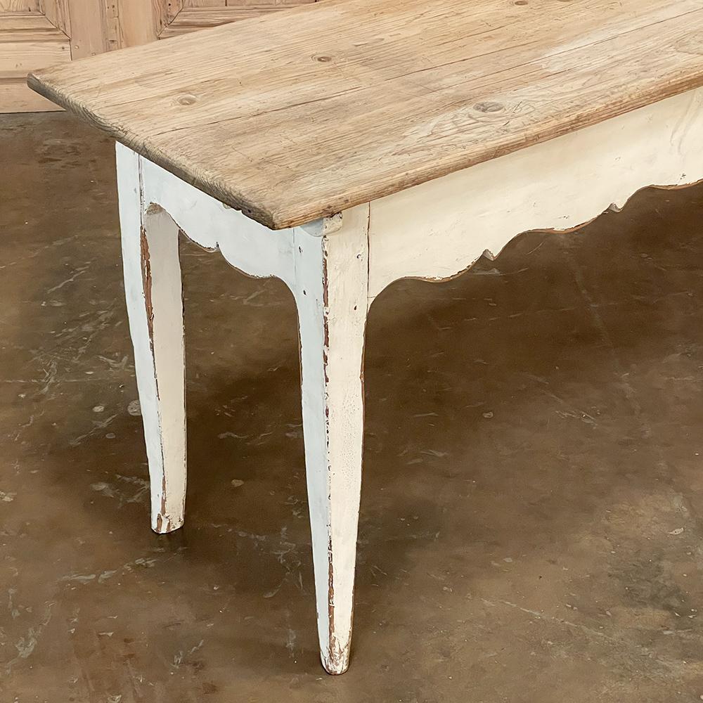 Antique Rustic Country French Painted Sofa Table with Stripped Pine Top For Sale 9
