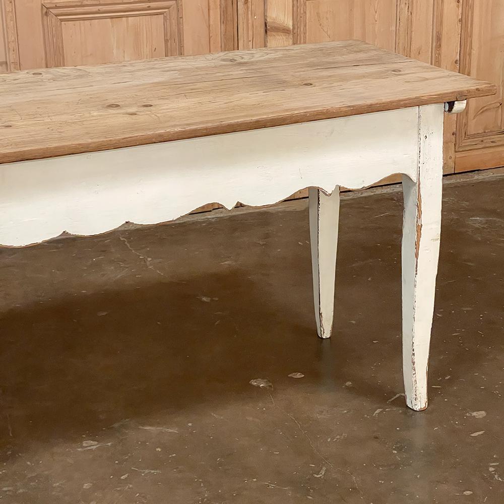 Antique Rustic Country French Painted Sofa Table with Stripped Pine Top For Sale 10