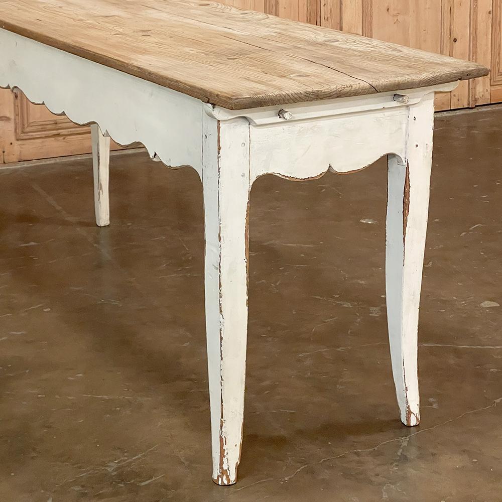 Antique Rustic Country French Painted Sofa Table with Stripped Pine Top For Sale 12