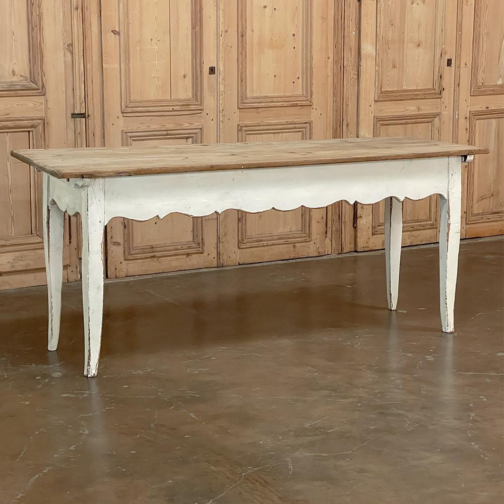 Hand-Crafted Antique Rustic Country French Painted Sofa Table with Stripped Pine Top For Sale