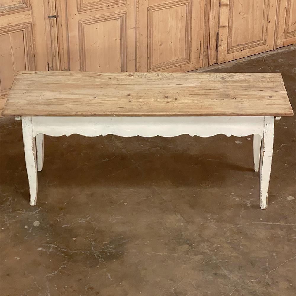 Antique Rustic Country French Painted Sofa Table with Stripped Pine Top In Good Condition For Sale In Dallas, TX