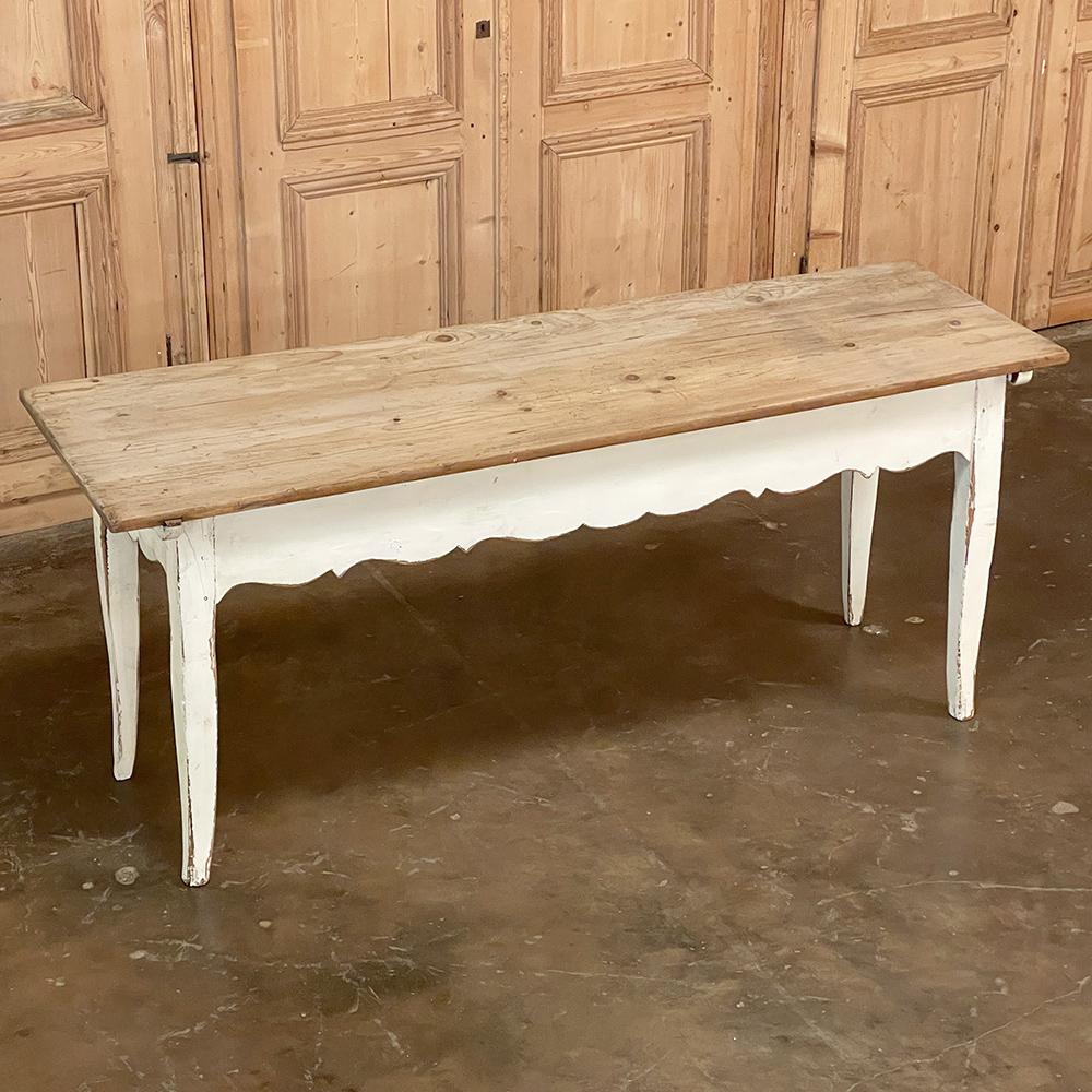 20th Century Antique Rustic Country French Painted Sofa Table with Stripped Pine Top For Sale