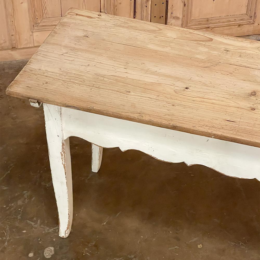 Antique Rustic Country French Painted Sofa Table with Stripped Pine Top For Sale 2