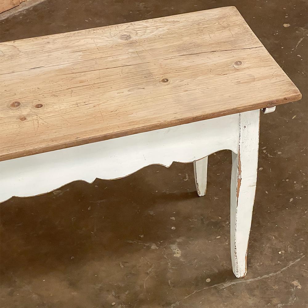 Antique Rustic Country French Painted Sofa Table with Stripped Pine Top For Sale 3