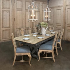 Antique Rustic Country French Pine Wagon Wheel Trestle Table