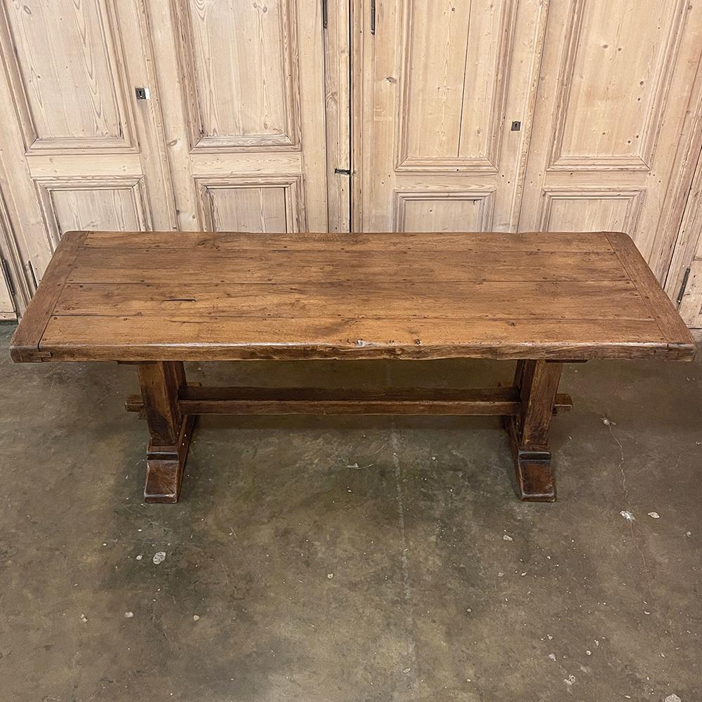 Antique Rustic Country French Trestle Dining Table In Good Condition In Dallas, TX