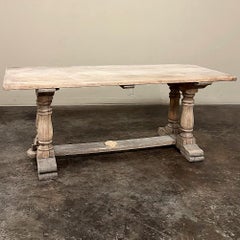 Antique Rustic Country French Trestle Table in Stripped Oak