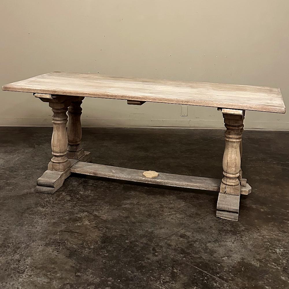 Belgian Antique Rustic Country French Trestle Table in Stripped Oak