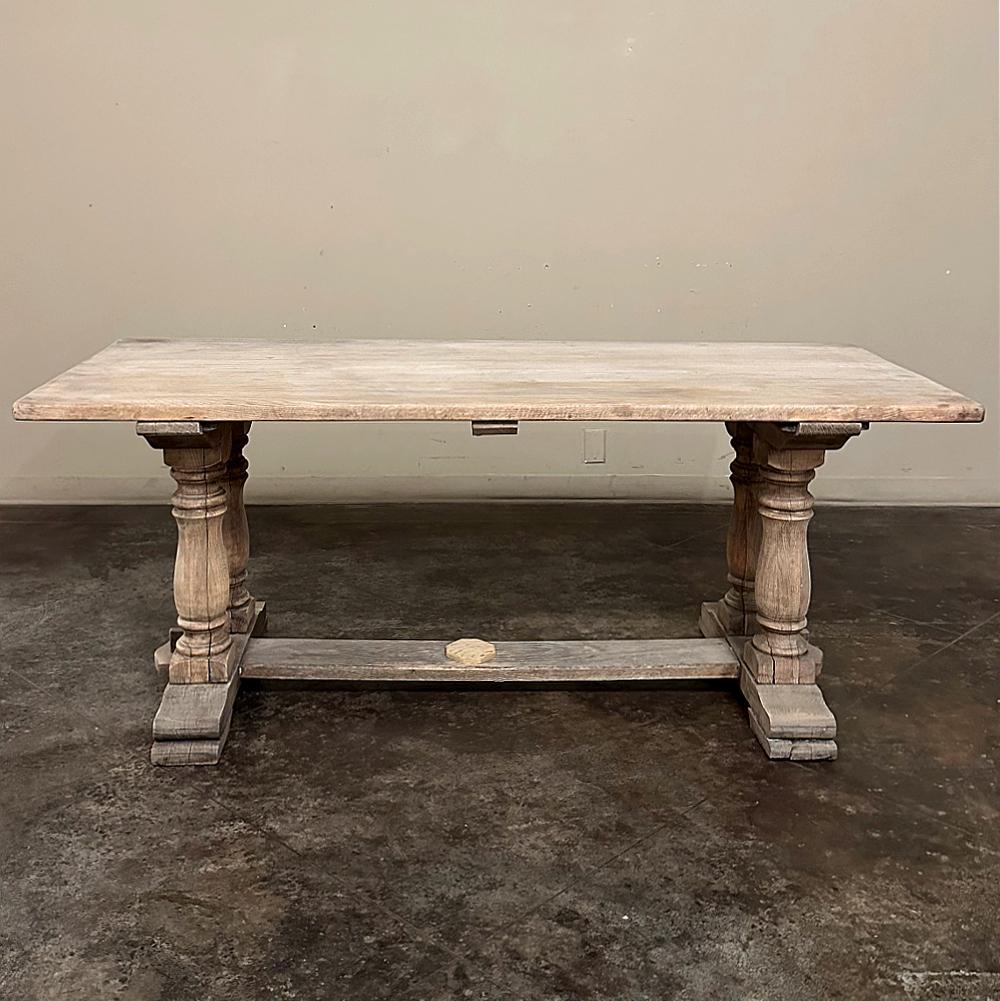 Hand-Crafted Antique Rustic Country French Trestle Table in Stripped Oak