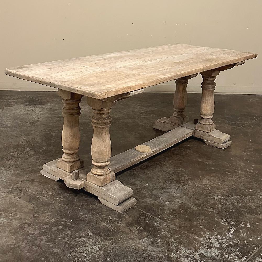 Antique Rustic Country French Trestle Table in Stripped Oak In Good Condition In Dallas, TX
