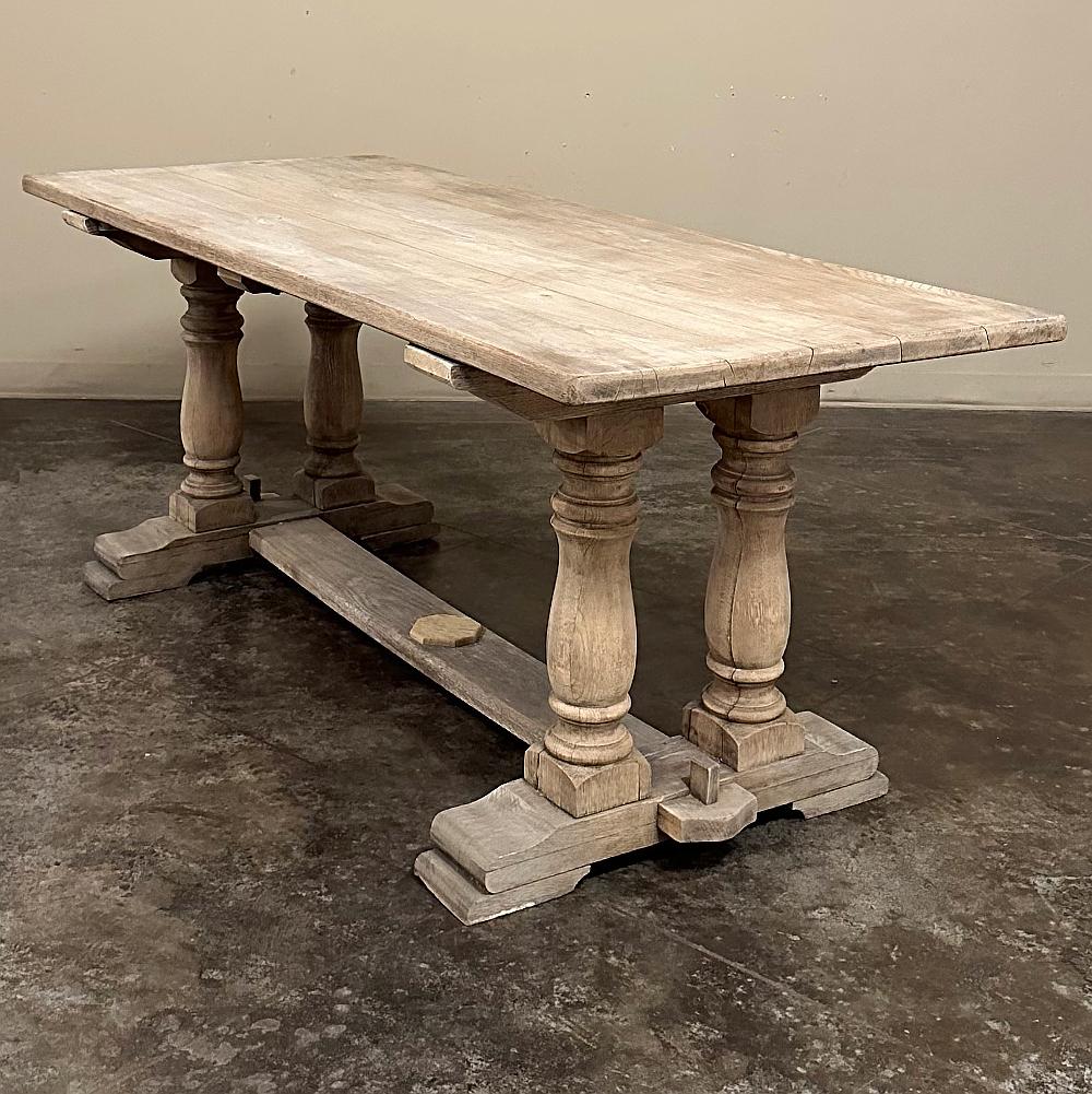 20th Century Antique Rustic Country French Trestle Table in Stripped Oak