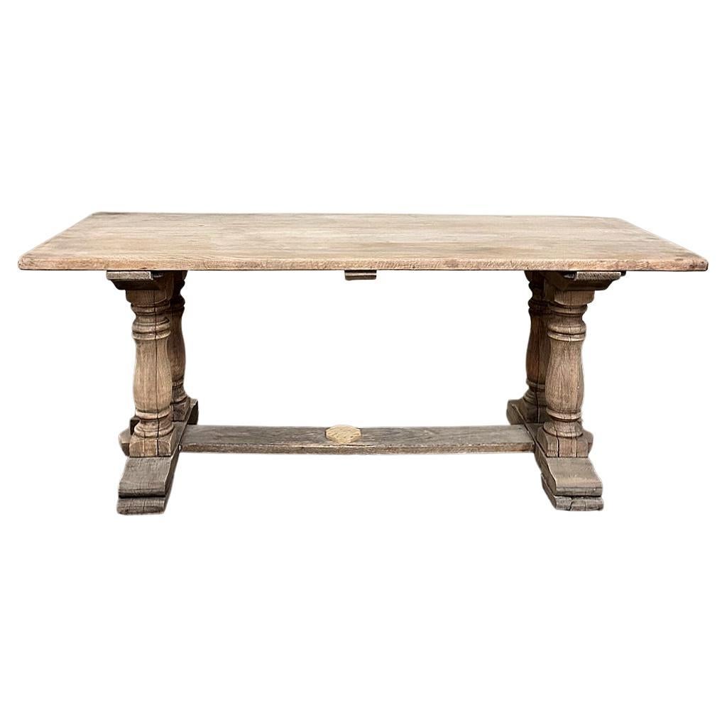 Antique Rustic Country French Trestle Table in Stripped Oak