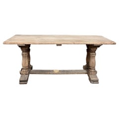 Antique Rustic Country French Trestle Table in Stripped Oak