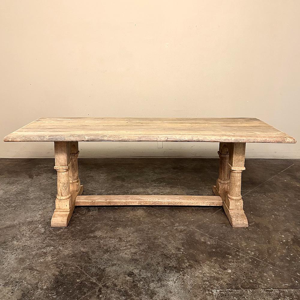 Hand-Crafted Antique Rustic Country French Trestle Table with Columns