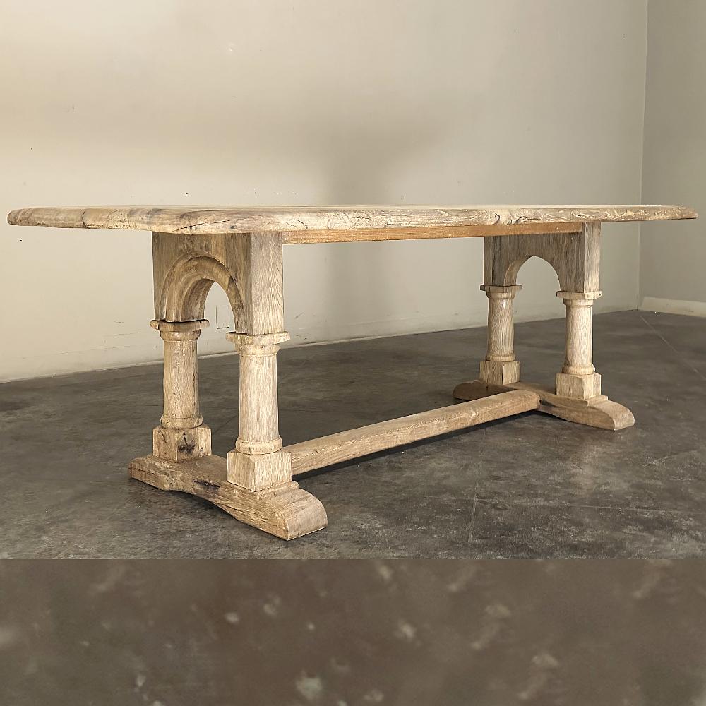 20th Century Antique Rustic Country French Trestle Table with Columns