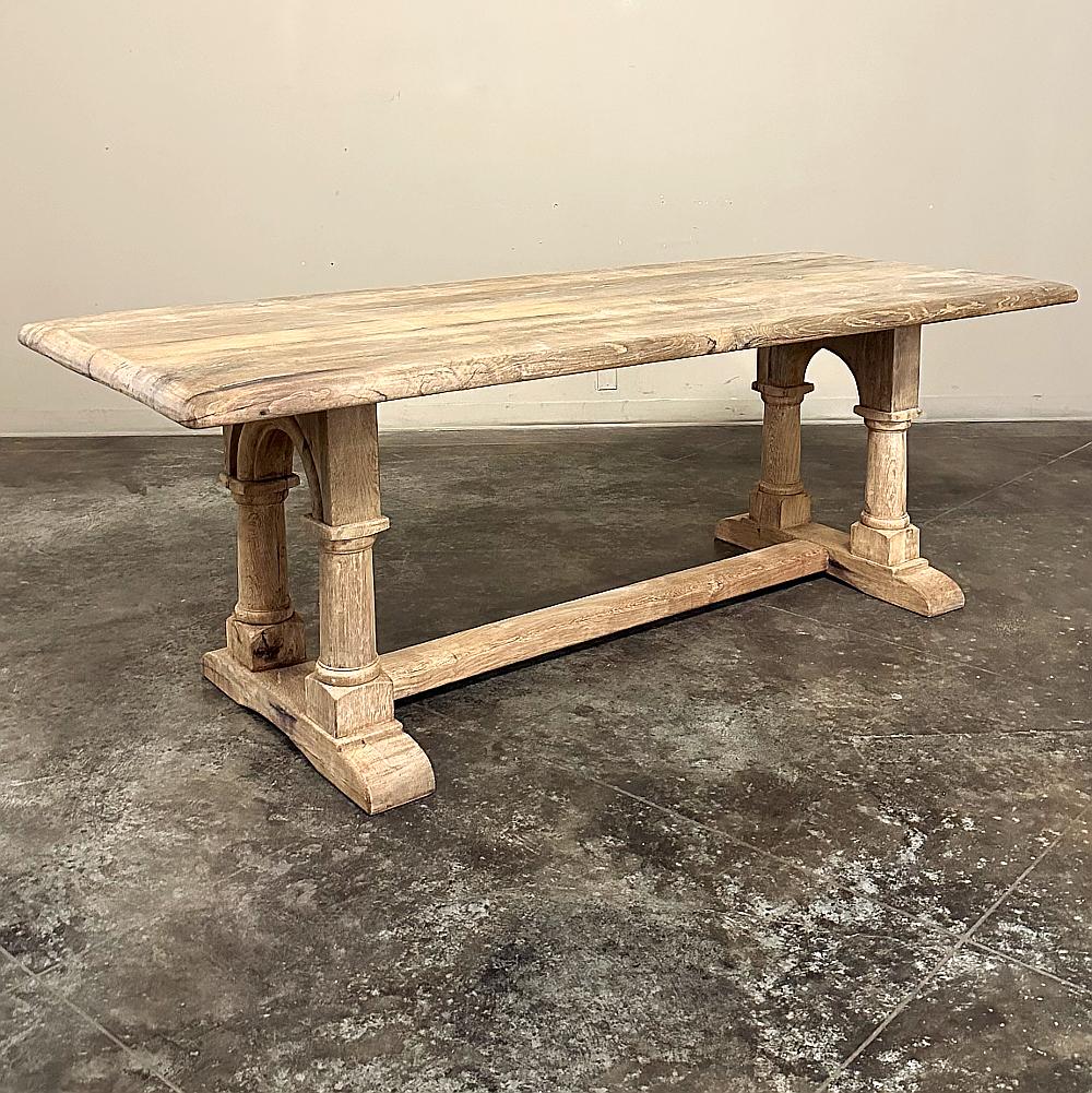 Oak Antique Rustic Country French Trestle Table with Columns