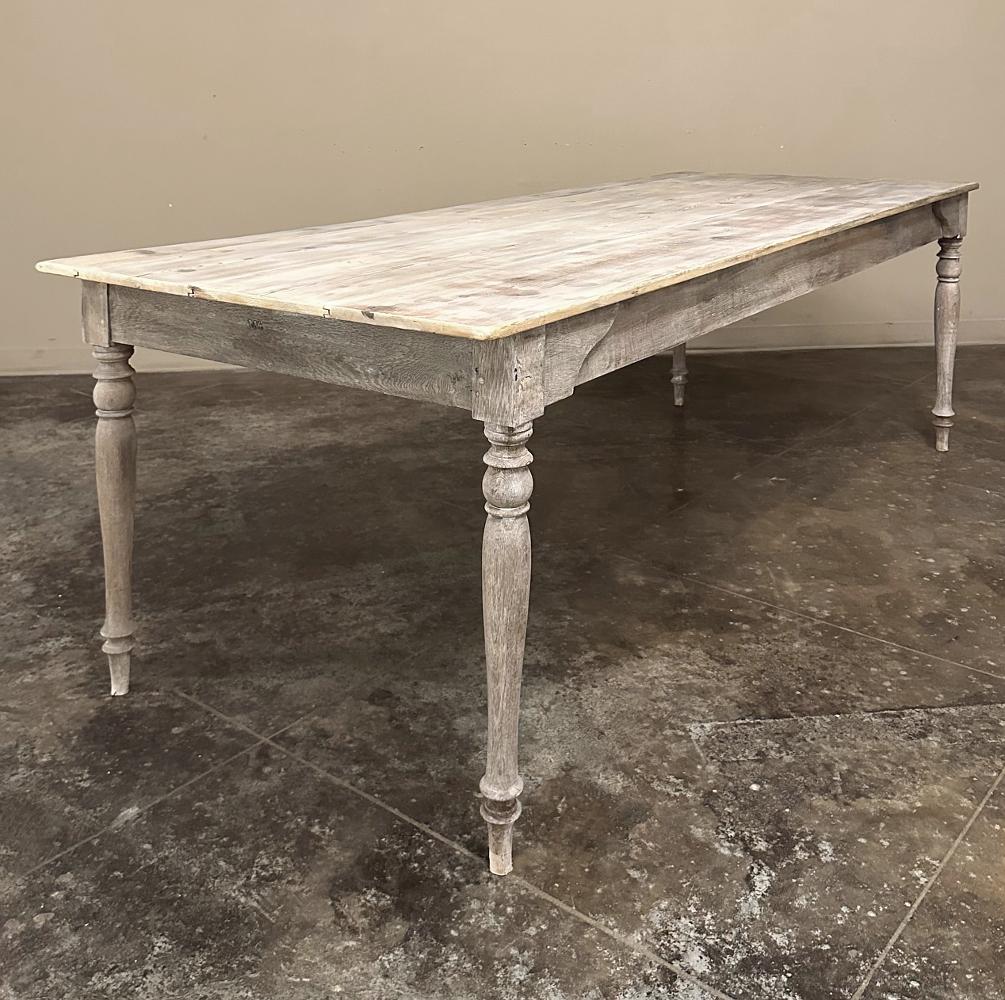 Antique Rustic Country French Whitewashed Dining Table For Sale 4