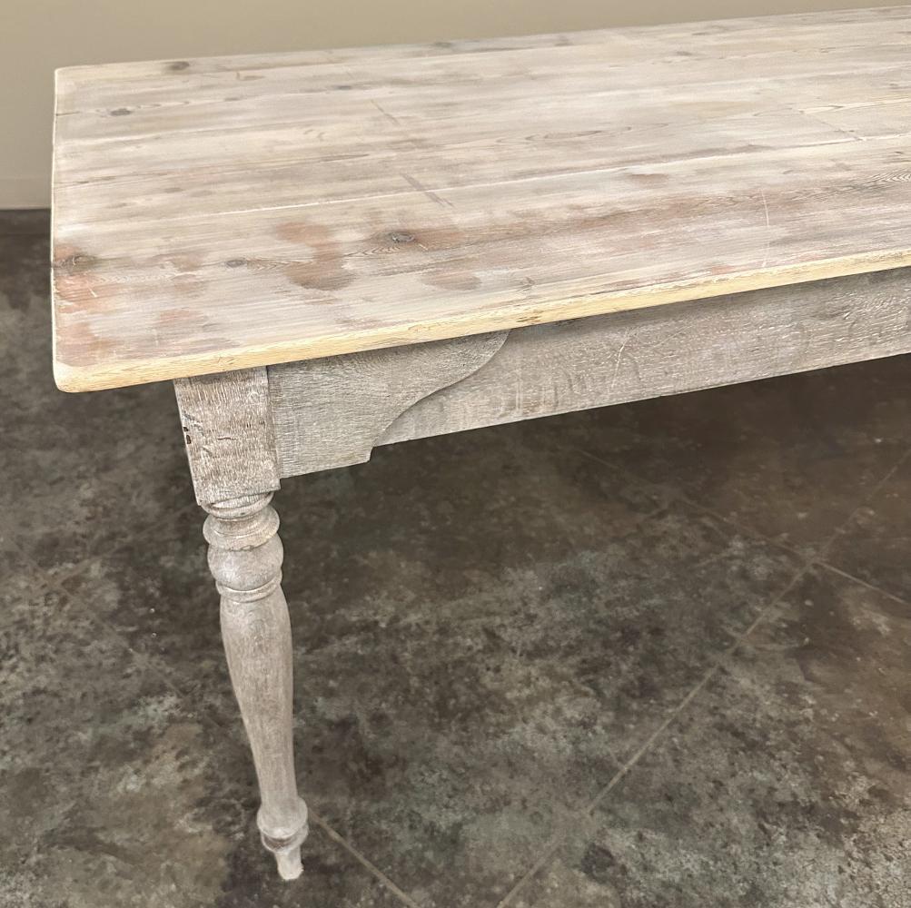 Antique Rustic Country French Whitewashed Dining Table For Sale 5