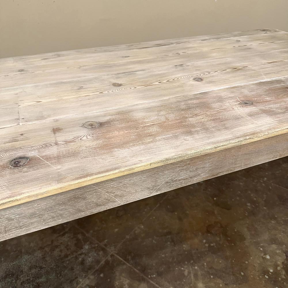Antique Rustic Country French Whitewashed Dining Table For Sale 6