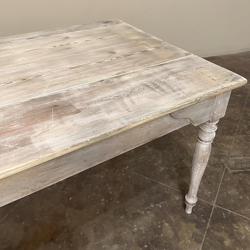 Antique Rustic Country French Whitewashed Dining Table For Sale 7