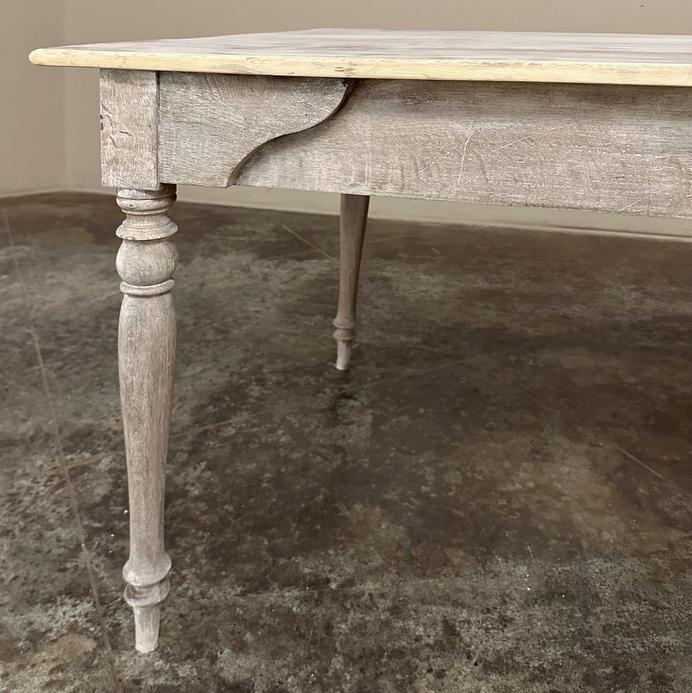 Antique Rustic Country French Whitewashed Dining Table For Sale 8