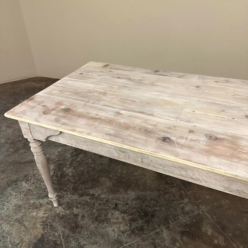 Antique Rustic Country French Whitewashed Dining Table For Sale 9