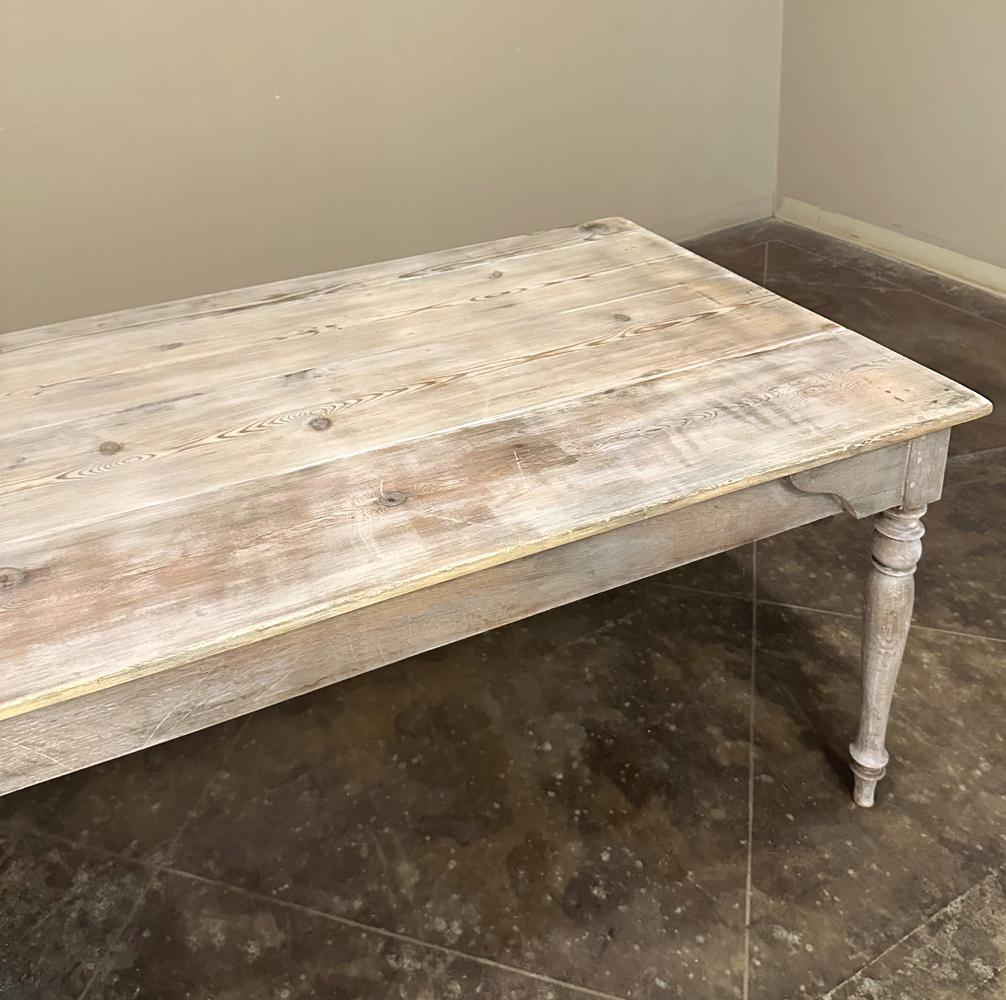 Antique Rustic Country French Whitewashed Dining Table For Sale 10