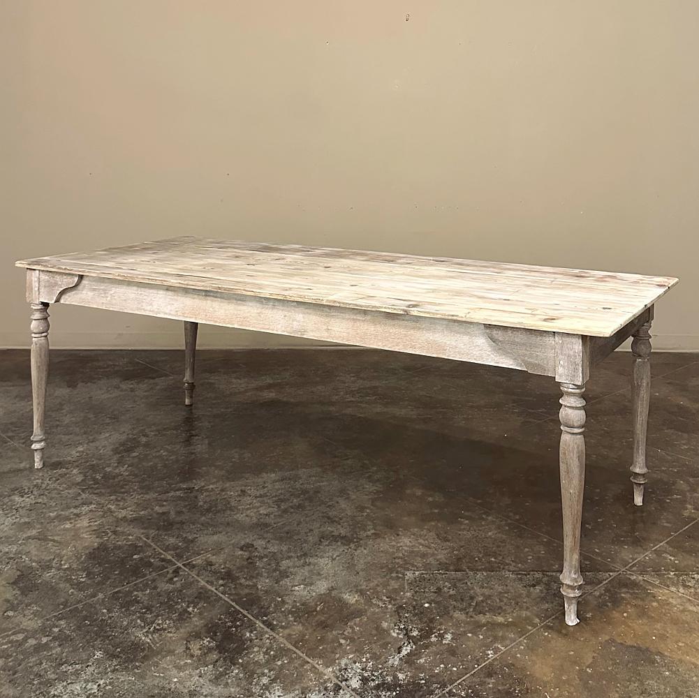 Hand-Painted Antique Rustic Country French Whitewashed Dining Table For Sale