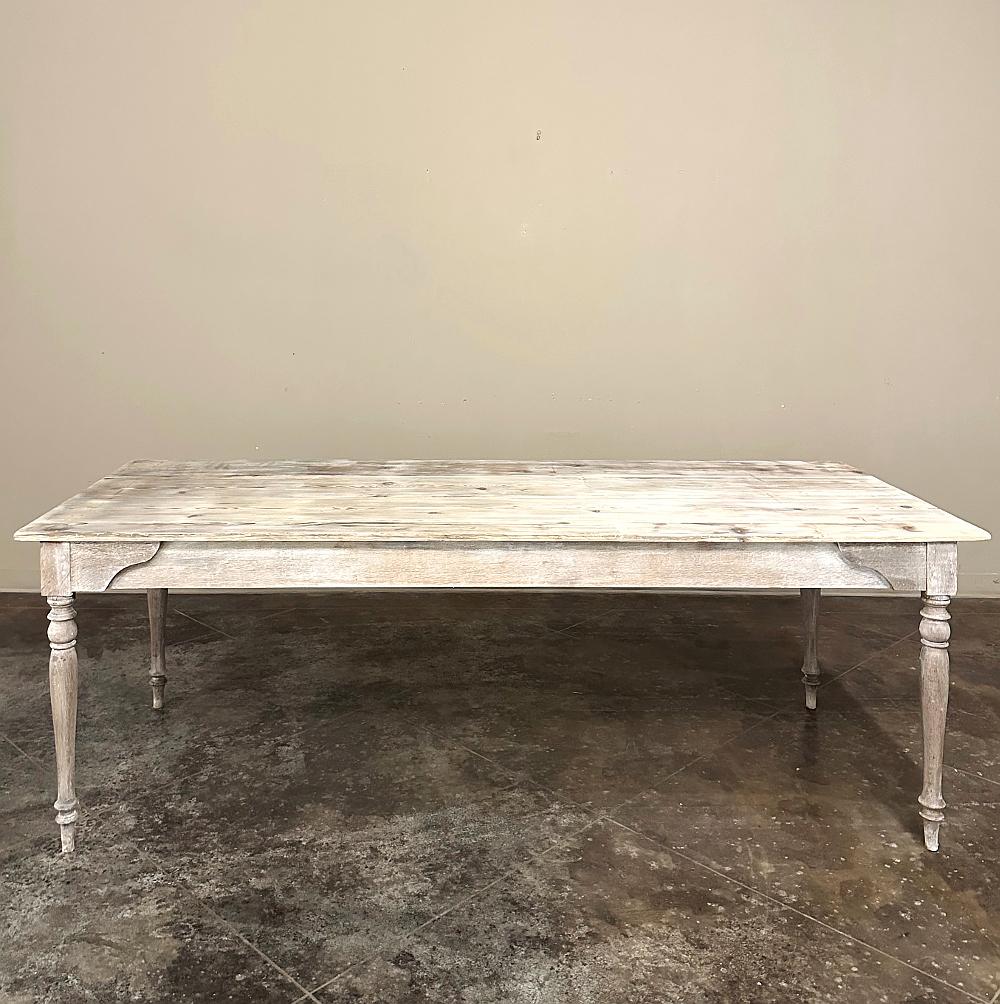 20th Century Antique Rustic Country French Whitewashed Dining Table For Sale