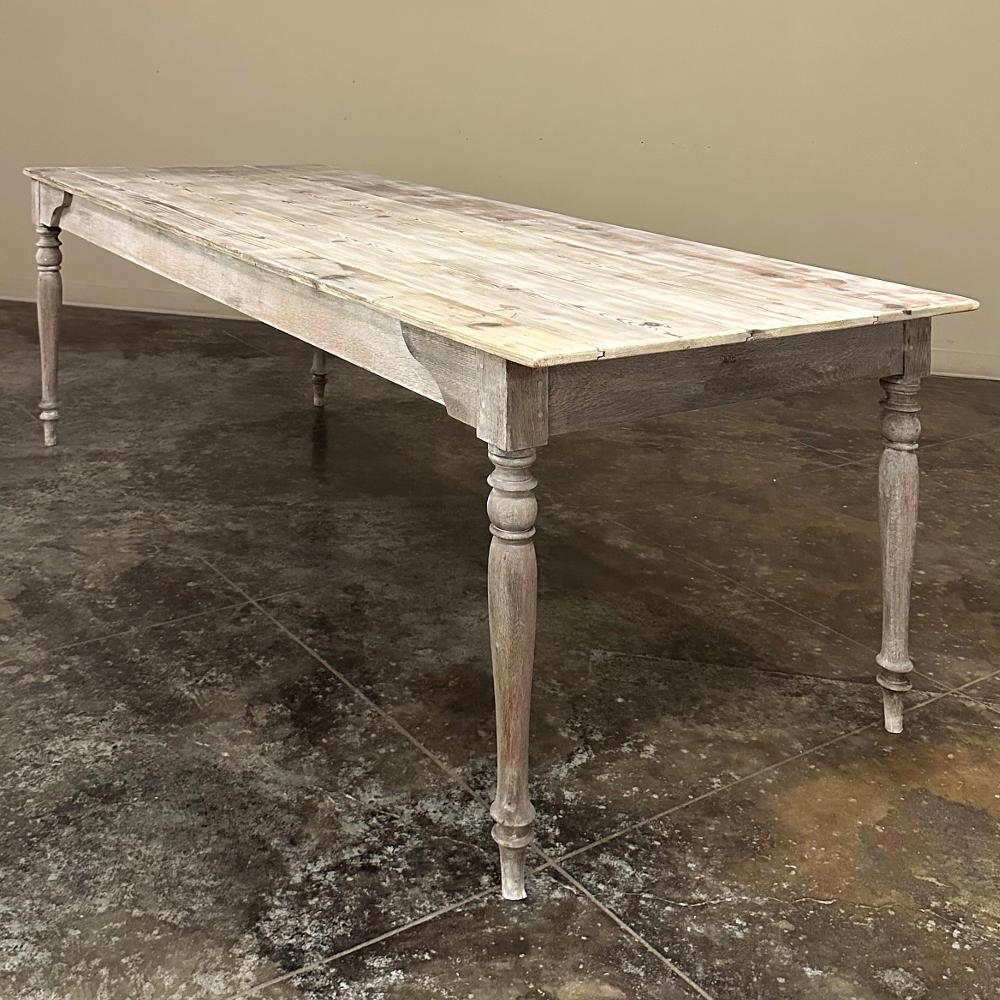 Antique Rustic Country French Whitewashed Dining Table For Sale 1